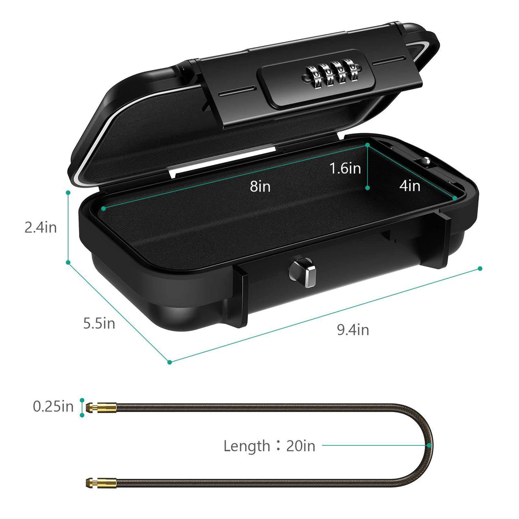 Portable safe interior dimensions and 20 inch security cable measurements