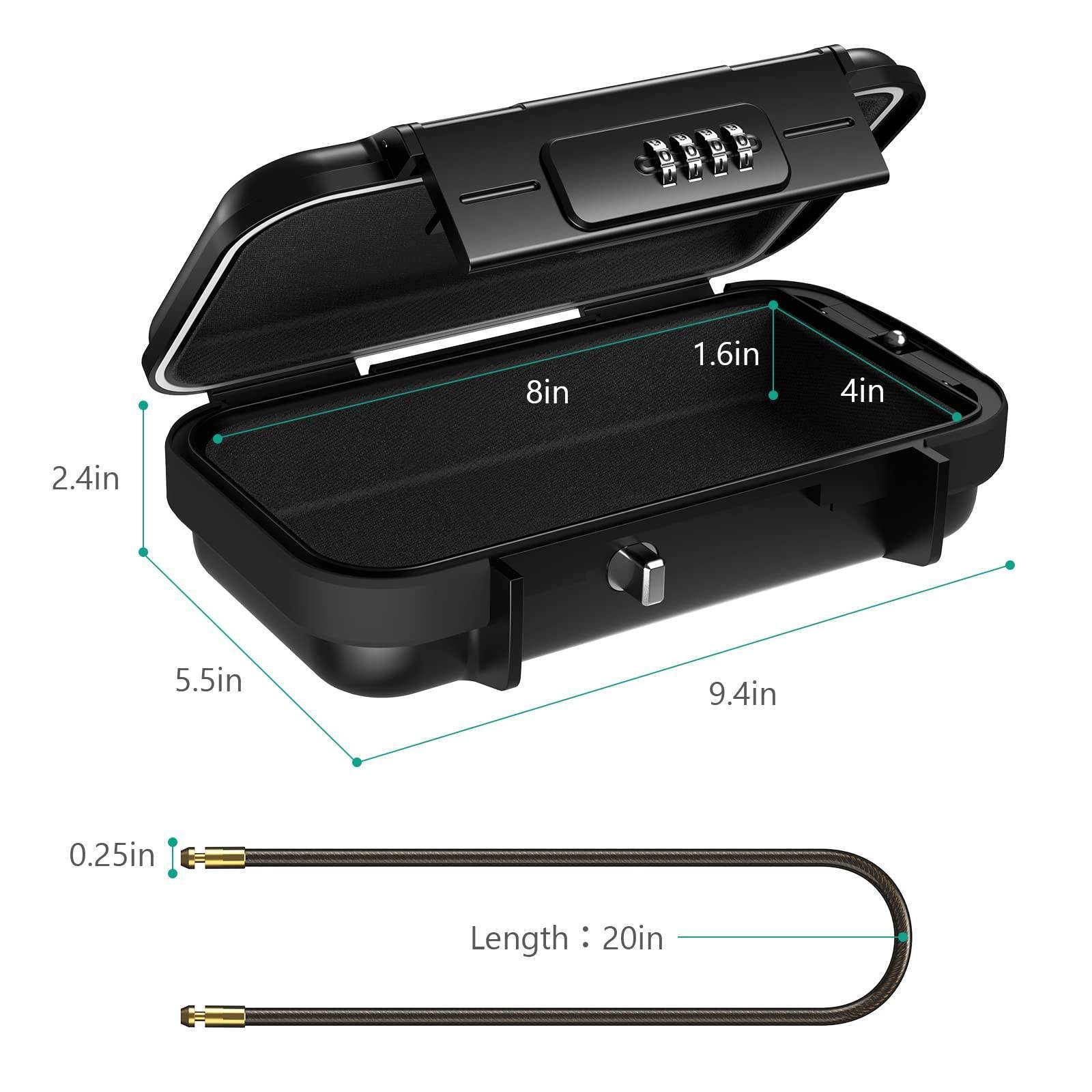 Portable safe interior dimensions and 20 inch security cable measurements