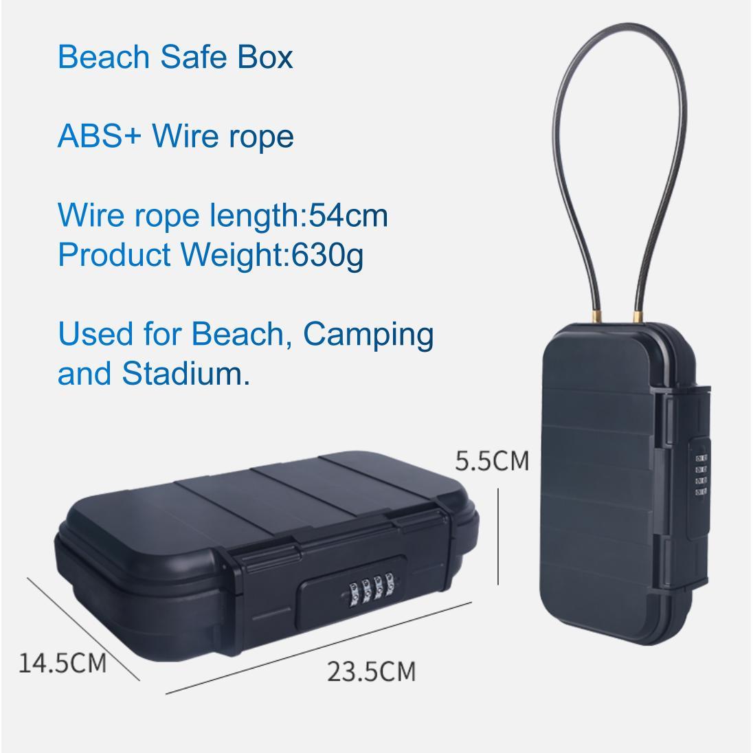 Black ABS portable safe dimensions, weight and cable length
