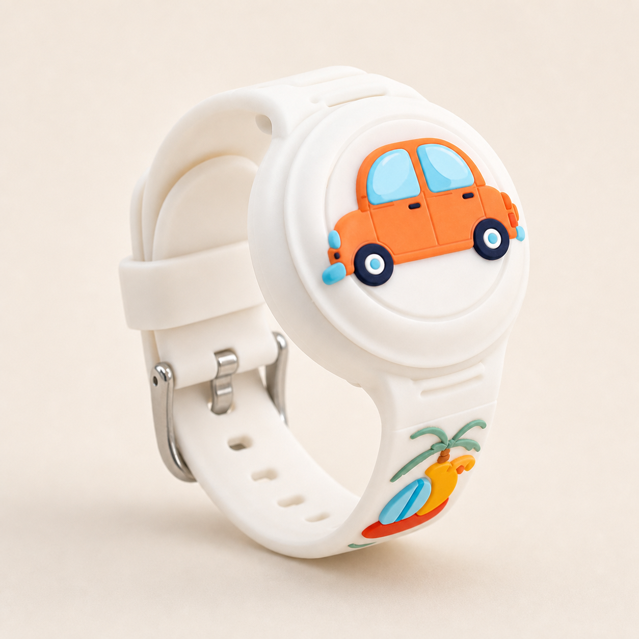 RestAssured Kids AirTag Wristband car design close up