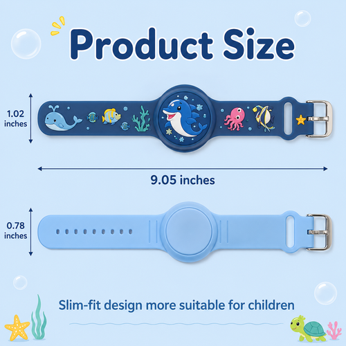 RestAssured Kids AirTag Wristband product size guide